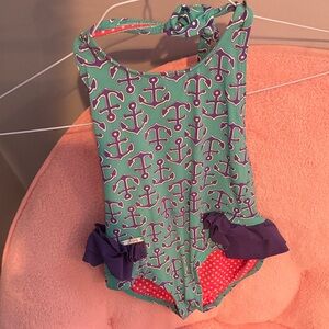 Mud Pie Teal and Purple Anchor One Piece